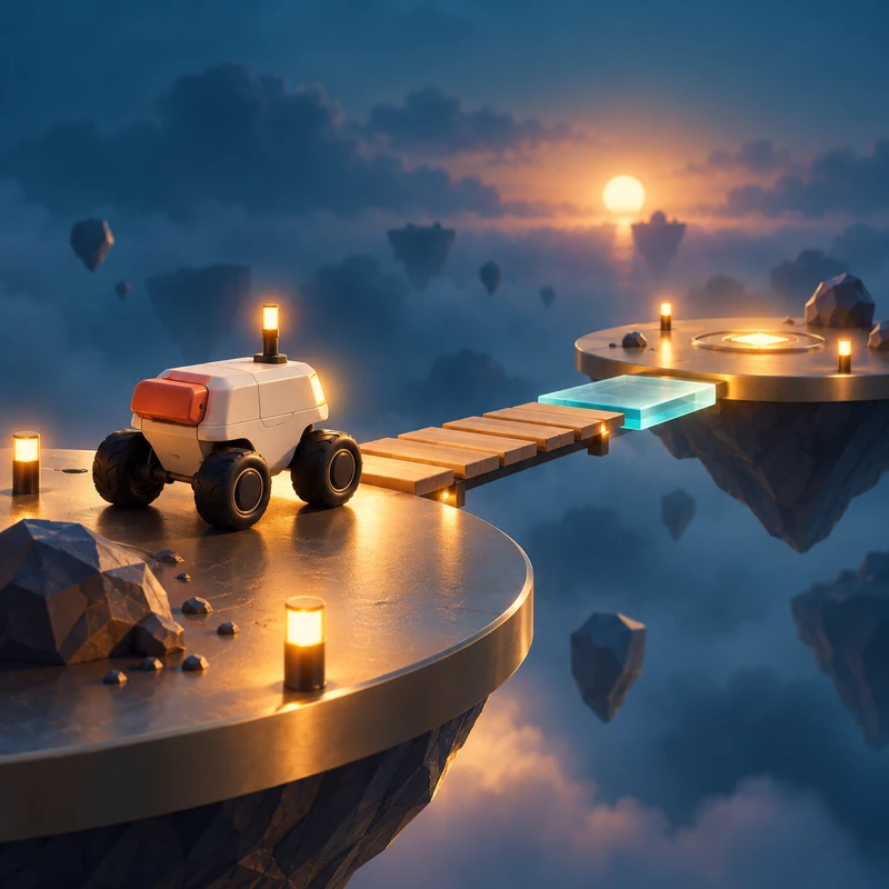 A luminous floating world in the blue evening sky